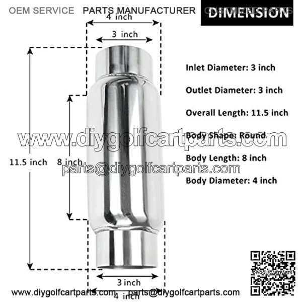 3" Inlet 3" Outlet Exhaust Muffler, Pair of 3 Inch Resonator Universal Stainless Steel Exhaust Muffler Resonator for Cars, 12" Overall Length - Image 2