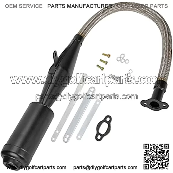 Stainless Steel Flexible Exhaust Muffler Pipe Silencer Gasket for 2 Stroke 49cc 60cc 66cc 80cc 100cc Engine Gas Motorized Bicycle Motor Bike Black
