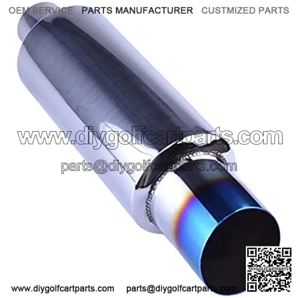 2 inch Inlet Muffler Exhaust 2" to 3" Exhaust Muffler Resonator Tailpipe Tips 14.8" Length Tail Muffler with Blue Burnt Exhaust Tip Fit For Car Truck