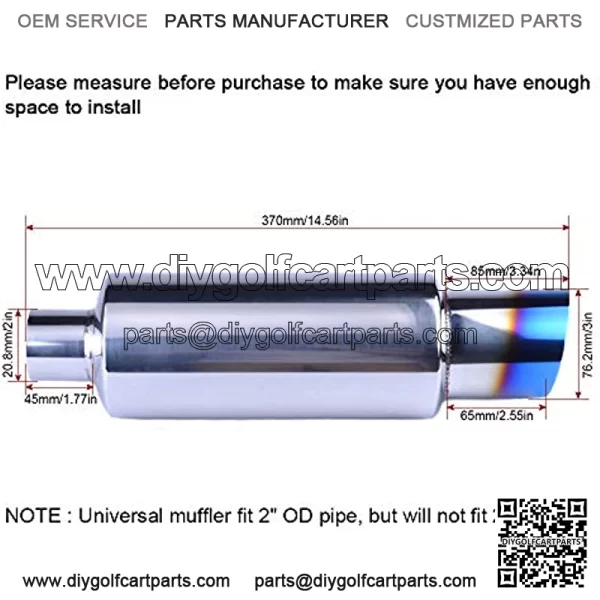 2 inch Inlet Muffler Exhaust 2" to 3" Exhaust Muffler Resonator Tailpipe Tips 14.8" Length Tail Muffler with Blue Burnt Exhaust Tip Fit For Car Truck - Image 2