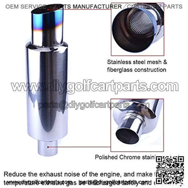 2 inch Inlet Muffler Exhaust 2" to 3" Exhaust Muffler Resonator Tailpipe Tips 14.8" Length Tail Muffler with Blue Burnt Exhaust Tip Fit For Car Truck - Image 3