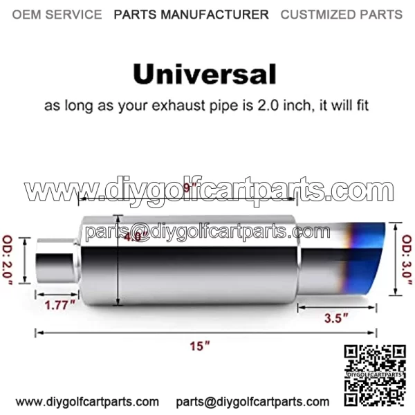 Exhaust Muffler, Stainless Steel Exhaust Tip, Universal 15" Length (Burnt, 2" Inlet 3" Outlet) - Image 2