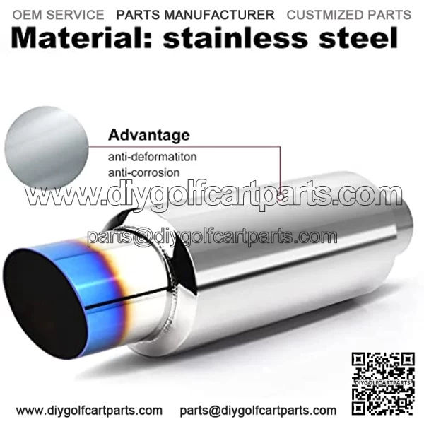 Exhaust Muffler, Stainless Steel Exhaust Tip, Universal 15" Length (Burnt, 2" Inlet 3" Outlet) - Image 3