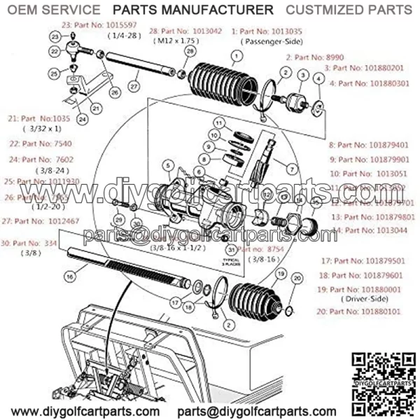 Tie Rod Ends Ball Joint Kit for Club Car DS G&E 1976-2008 Driver and Passenger Side 1011895-7539,7540 - Image 3