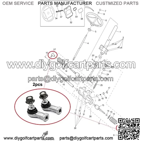 Outer Tie Rod End for 2003-Up Yamaha Gas and Electric G22 G29 Golf Cart JU0-F3841-00 2 Packs - Image 5