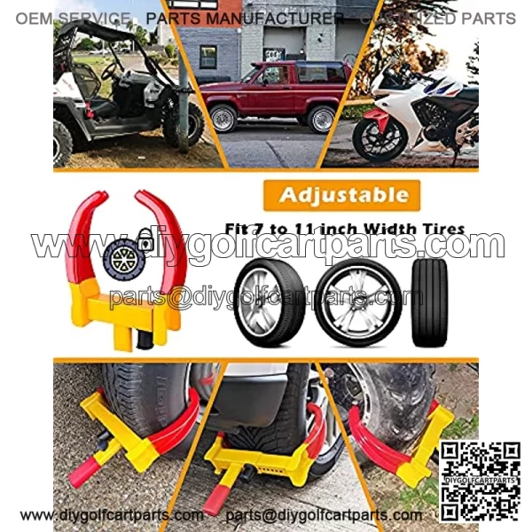 Heavy Duty Wheel Lock Universal Security Trailer Wheel Locks Tire for Car ATV SUV Golf Cart Motorcycle Great Deterrent Bright Red/Yellow with 3 Ke(Red-Yellow) - Image 3
