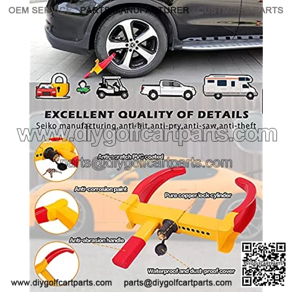 Heavy Duty Wheel Lock Universal Security Trailer Wheel Locks Tire for Car ATV SUV Golf Cart Motorcycle Great Deterrent Bright Red/Yellow with 3 Ke(Red-Yellow) - Image 5