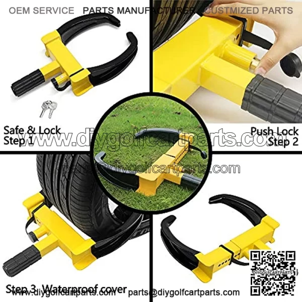 Wheel Clamp Lock Universal Security Tire Lock Anti Theft Lock Fit Most Vehicles Max 10" Tire Width and 7" Reach for Trailers SUV Boats ATV's Motorcycles Golf Cart Great Deterrent Bright Yellow/Black - Image 3