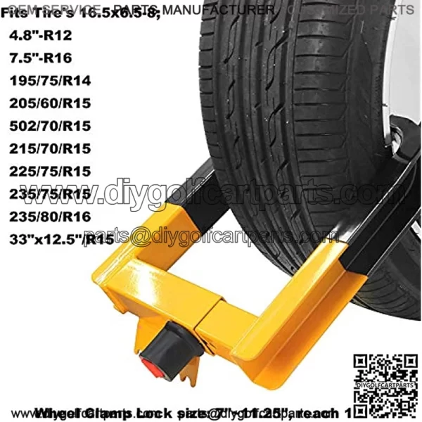 Universal Wheel Clamp Lock Tire Lock Wheel Chock Security Lock Anti-Theft Vehicle Heavy Duty Lock Max 11 inch Tire Width for Trailers SUV Golf Cart RV Truck Van Yellow/Black - Image 3