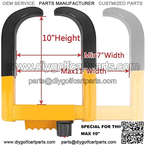 Universal Wheel Clamp Lock Tire Lock Wheel Chock Security Lock Anti-Theft Vehicle Heavy Duty Lock Max 11 inch Tire Width for Trailers SUV Golf Cart RV Truck Van Yellow/Black - Image 4