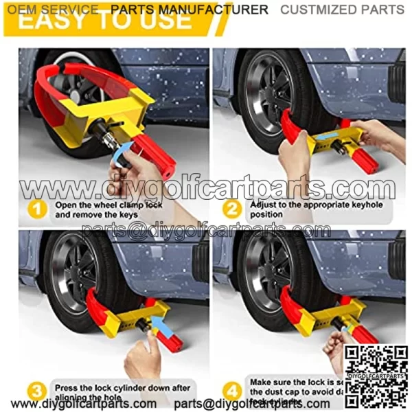 Trailer Wheel Lock Anti-Theft Device Heavy Duty Universal Steering Wheel Locks for Trailers Wheel Clamp Lock Key Fit Most Vehicles,Suitable for RV SUV Motorcycle Golf Cart Boats and Cars - Image 4