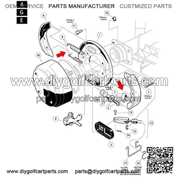 Golf Carts Brake Shoes Spring Kit for Club Car DS & Precedent 1980-up Gas/Electric# 1018163-01, 1011466 - Image 4