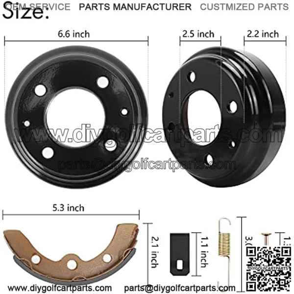 Golf Cart Brake Hub Drum & Brake Shoes Brake Spring Kit fit Club Car DS 1981-1994, OEM# 1011137 101146302 101816301 - Image 3