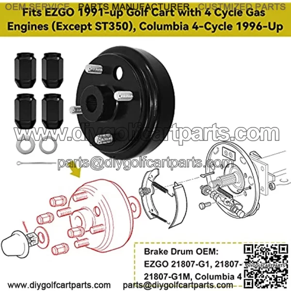 EZGO Brake Drum hub 1 Inch Large Hole Fine Spline for 1991 up 4 Cycle Gas EZGO TXT/Medalist/RXV/Marathon/MPT/Columbia Golf Cart OEM#21807G1, 41843-94 - Image 2