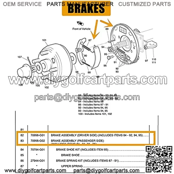 Golf Cart Brake Assembly for EZGO TXT PDS?Medalist?and Yamaha?Golf Carts?G14 G16 G19 G20 G21 G22 Driver Side and Passenger Side, Includes Brake Shoes, OEM# 70998-G01 70998-G02 - Image 2