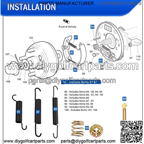 EZGO Brake Shoes Pads and Spring Kit for 1996-Up TXT/ST350/Workhorse and Yamaha 1993-Up G14, G16, G19-G22 Golf Cart Models Replaces # 27943G01, 70794G01, 70795G01 - Image 5