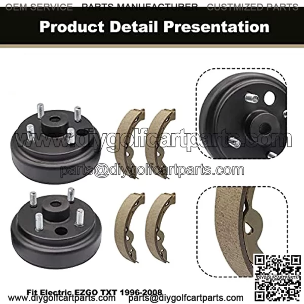 Golf Cart Brake Drums & Brake Shoes Deluxe Maintenance Kit for Electric EZGO TXT 1996-2008 Replace OEM# 19186G1 70794G01 70795G01 27943G01 27945G01 - Image 2