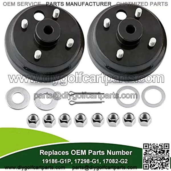 EZGO TXT Brake Drum/Hub Assembly with Lug Nuts for 1982-up Electric & 1982-1993 2 Cycle Gas Golf Cart Models Replaces OEM # 19186-G1P, 17298-G1, 17082-G2, 24-Teeth Star Spline - Image 2