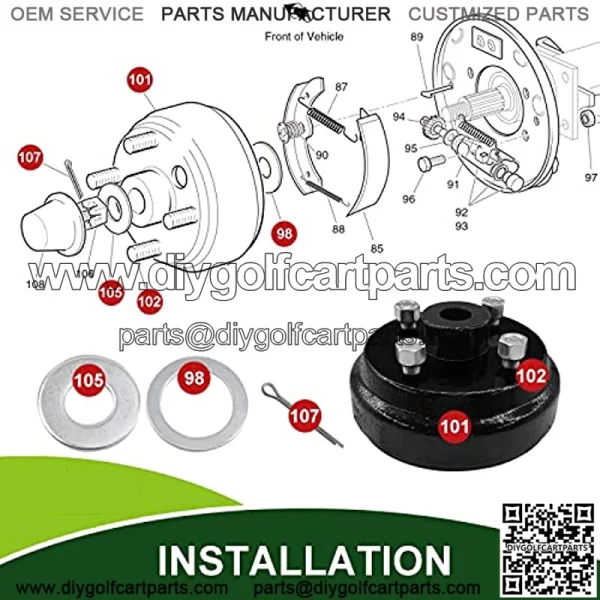 EZGO TXT Brake Drum/Hub Assembly with Lug Nuts for 1982-up Electric & 1982-1993 2 Cycle Gas Golf Cart Models Replaces OEM # 19186-G1P, 17298-G1, 17082-G2, 24-Teeth Star Spline - Image 5