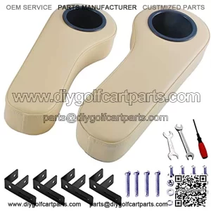 Golf Cart Armrest with Cup Holder for Club Car Yamaha - Upgrade Support Frame/No Drilling Required - Black/Beige/Gray