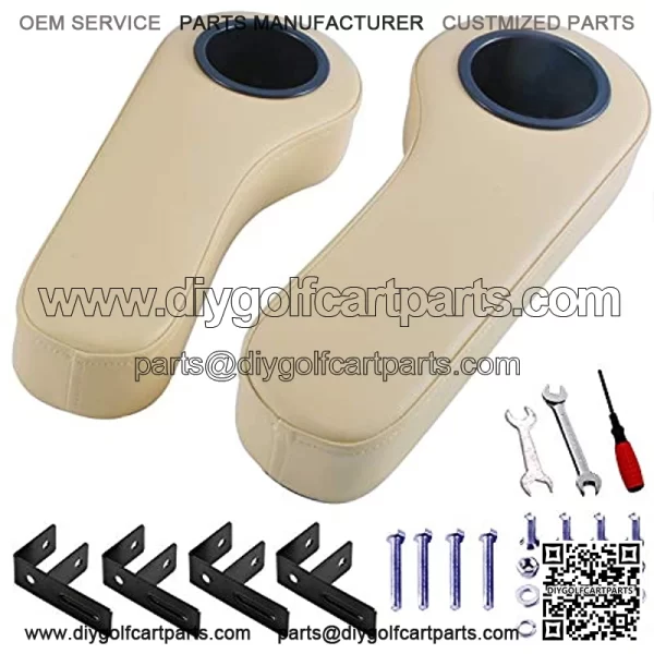 Golf Cart Armrest with Cup Holder for Club Car Yamaha - Upgrade Support Frame/No Drilling Required - Black/Beige/Gray