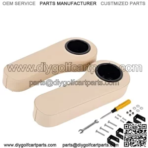 Golf Cart Armrest with Cup Holder for Rear Seat Kit for Club Car EZGO Yamaha No Drilling Required Kits Include - Black/Beige/Gray