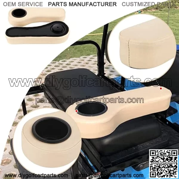 Golf Cart Armrest with Cup Holder for Rear Seat Kit for Club Car EZGO Yamaha No Drilling Required Kits Include - Black/Beige/Gray - Image 2