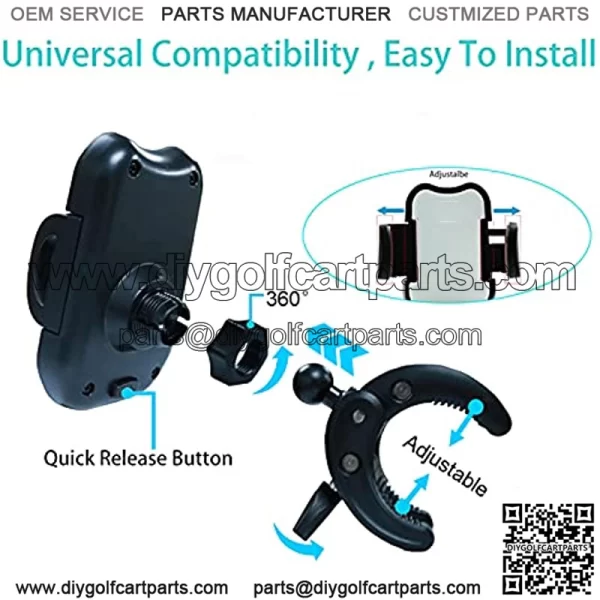 Adjustable Golf Cart Cell Phone Holder,Sturdy and Durable |Works with Golf Cart or Push Cart,Golf Clubs - Image 2