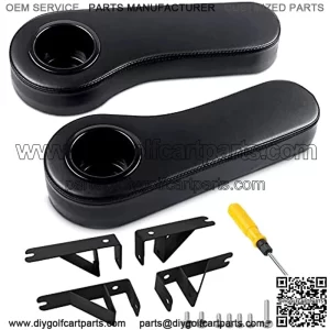 Golf Cart Armrest with Cup Holder for Club Car EZGO Yamaha Rear Seat 1-Inch Square Tube Handrail, Upgrade Support Frame/No Drilling Required/Prevent Tilting/Better Load Bearing
