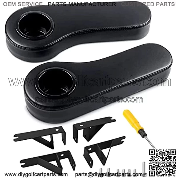 Golf Cart Armrest with Cup Holder for Club Car EZGO Yamaha Rear Seat 1-Inch Square Tube Handrail, Upgrade Support Frame/No Drilling Required/Prevent Tilting/Better Load Bearing