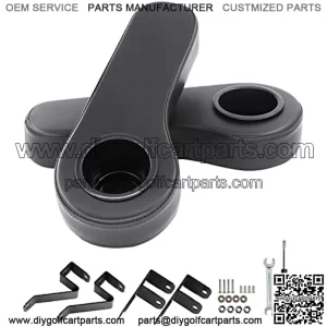 Golf Cart Armrest with Cup Holder, Golf Cart Rear Seat Cup Holder, Compatible with EZGO/Club Car/Yamaha, No Drilling, Sturdy Brackets and Assembly Tools