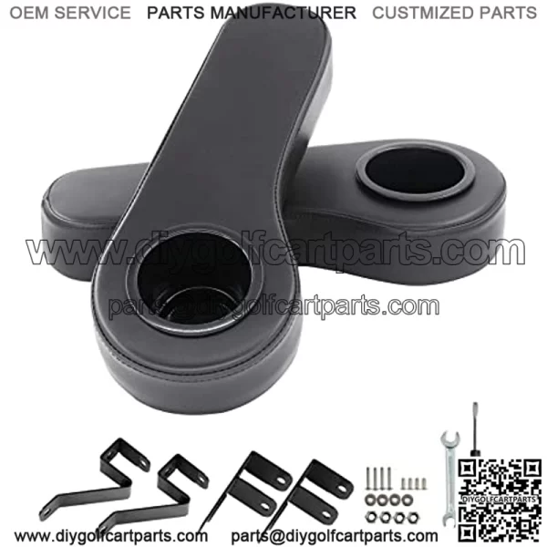 Golf Cart Armrest with Cup Holder, Golf Cart Rear Seat Cup Holder, Compatible with EZGO/Club Car/Yamaha, No Drilling, Sturdy Brackets and Assembly Tools