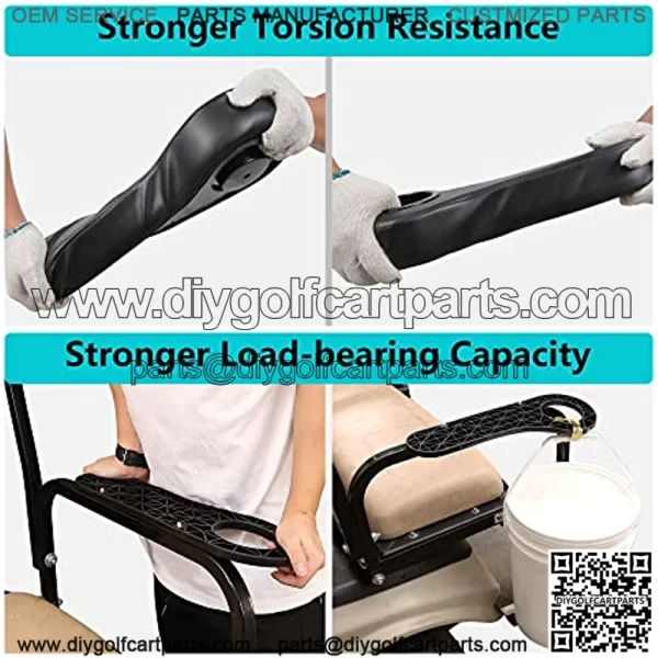 Golf Cart Armrest with Cup Holder for Rear Seat Club Car EZGO Yamaha, Arm Rest with Upgrade Support Frame No Drilling Required - Black/Beige - Image 3