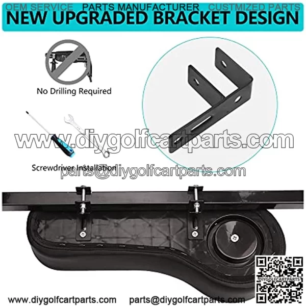 Golf Cart Armrest with Cup Holder for Rear Seat Club Car EZGO Yamaha, Arm Rest with Upgrade Support Frame No Drilling Required - Black/Beige - Image 4