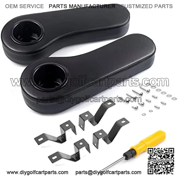 Golf Cart Armrest with Cup Holder Stainless Steel Support Frame No Drilling for Club Car EzGo Yamaha Rear Seat Kit