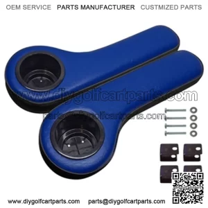 Padded Rear Seat Armrest with Cup Holder - Black/Blue - for Golf Cart