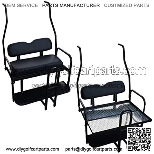 Performance Plus Carts Club Car DS Golf Cart Rear Flip Back Seat Kit for 2000.5 - Up - Black - Image 2