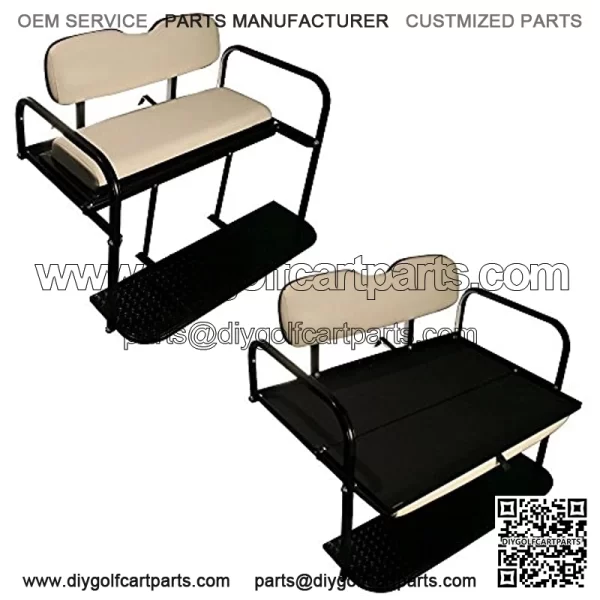 Performance Plus Carts TXT Golf Cart Rear Flip Folding Back Seat Kit, 1995 and Up - All Factory Colors (Oyster White Cushions)