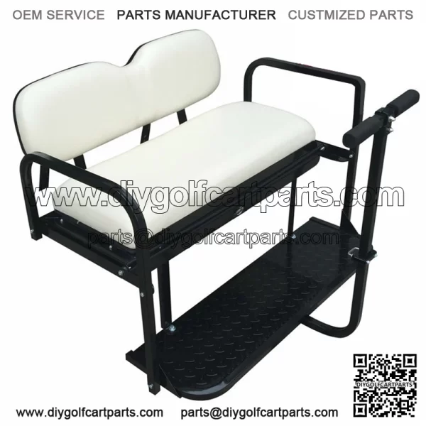 Yamaha G14 / G16 / G19 / G22 Golf Cart Rear Seat Kit - IVORY (Matches Factory front seats) - Flip Seat w/ Cargo Bed & FREE Grab Bar