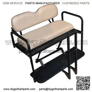 RXV Golf Cart Rear Seat Kit - Stone/Beige (Matches Factory front seats) - Flip Seat w/ Cargo Bed & FREE Grab Bar