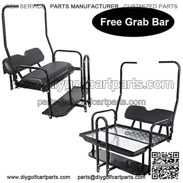 Folding Rear Back Seat Kit W/Free Grab Bar & Roof Support for 1982-2000.5 Club Car DS Golf Cart - Image 2