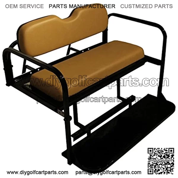Performance Plus Carts TXT Golf Cart Folding Rear Back Seat Kit - Tan Cushions - Image 2