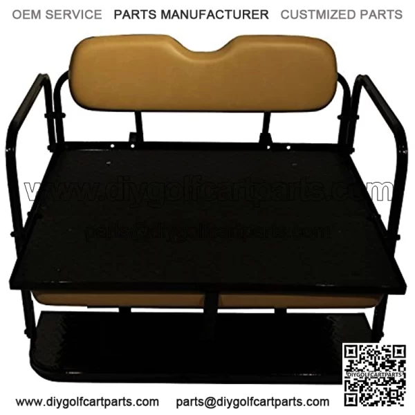 Performance Plus Carts TXT Golf Cart Folding Rear Back Seat Kit - Tan Cushions - Image 3