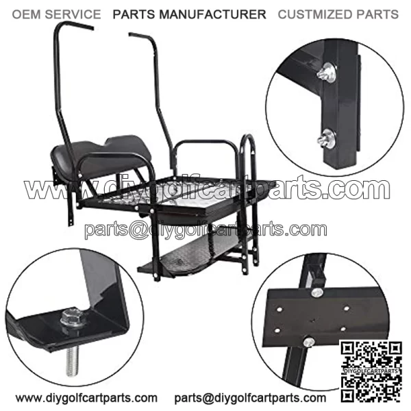 Flip Folding Rear Back Flip Seat Kit Compatible with 1982-2000.5 Club Car DS Golf Cart W/Free Grab Bar & Roof Support - Image 5