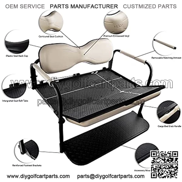 Flip4 EZGO TXT & TXT48 1995+ Golf Cart Rear Seat Kit ?C White - Image 3