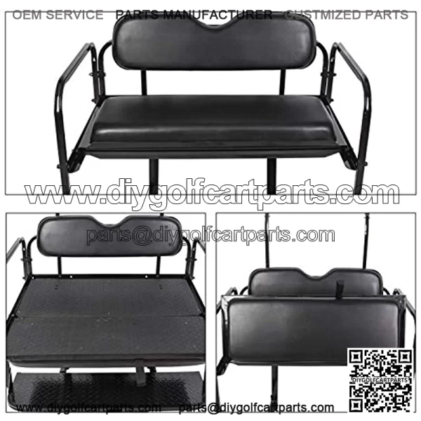 Golf Cart Flip Rear Black Seat Kit Fold Down Back Seat for 2004 and Up Club Car Precedent Gas or Electric Models - You Will Receive (2) Packages - Image 3
