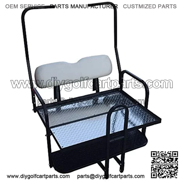 Performance Plus Carts Club Car DS Golf Cart Flip Folding Rear Back Seat Kit Diamond Plate - Off White - Image 3
