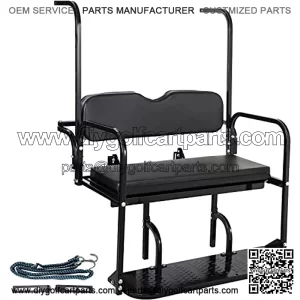 Golf Cart Rear Seat, Club Car Rear Seat for Club Car DS 2000-2013, Heavy Duty Golf Cart Back Seat 1102 lbs Capacity, Black Steel Frame Golf Cart Flip Folding Rear Back Seat Kit w/Roof Support