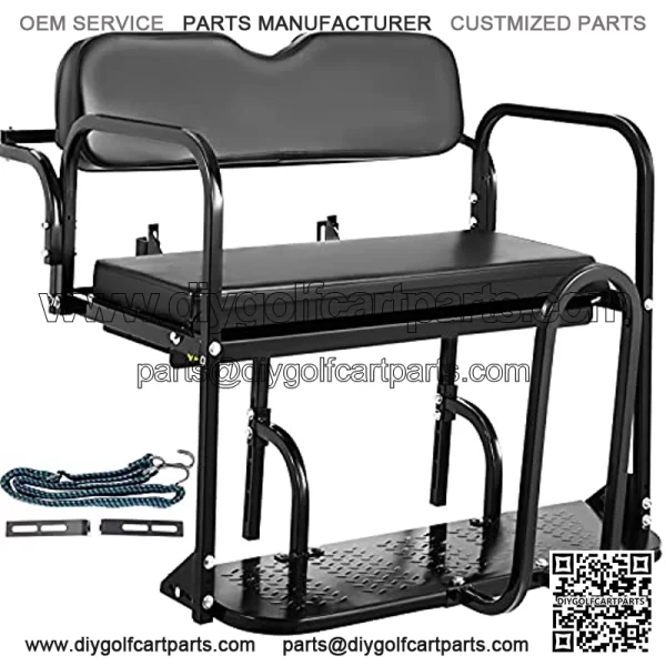 Golf Cart Rear Seat, Club Car Rear Seat for Yamaha G29 Drive 2006-2016, Heavy Duty Golf Cart Back Seat 1102 lbs Capacity, Black Steel Golf Cart Flip Folding Rear Back Seat Kit with Grab Bar
