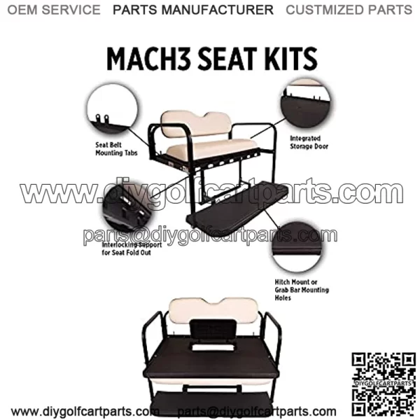 MACH3 EZGO TXT Golf Cart Rear Flip Seat Kit with Steel Frame | Compatible with 1995 & Up E-Z-GO TXT/Valor/Freedom TXT / T48 Models - Image 3